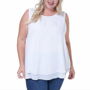 Cristina B Double Layer Sleeveless Tunic Top White XL